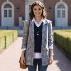 Jules & Leopold Plaid Preppy Academia Open-Front Blazer – Size XL